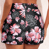 Pantalones Cortos De Bano De Estampado Tropical Para Mujer, Parte Inferior De Tankini De Traje De Bano De Cintura Alta