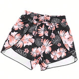 Pantalones Cortos De Bano De Estampado Tropical Para Mujer, Parte Inferior De Tankini De Traje De Bano De Cintura Alta