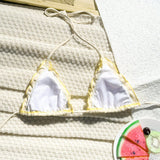 Swim Bikini amarillo claro de playa de verano para mujer con ribete de volantes y corbatas en el cuello
