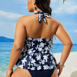 Swim Curve Traje de bano para mujer de talla grande, camisola simple y diaria con estampado aleatorio