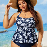 Swim Curve Traje de bano para mujer de talla grande, camisola simple y diaria con estampado aleatorio