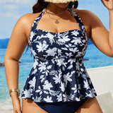 Swim Curve Traje de bano para mujer de talla grande, camisola simple y diaria con estampado aleatorio