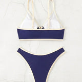 Conjunto de bikini sexy para mujer con bloques de color y anillos circulares, traje de bano de verano para playa