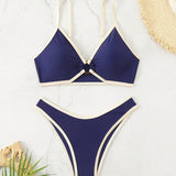 Conjunto de bikini sexy para mujer con bloques de color y anillos circulares, traje de bano de verano para playa