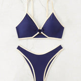 Conjunto de bikini sexy para mujer con bloques de color y anillos circulares, traje de bano de verano para playa