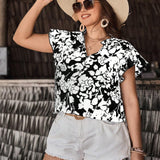 Camisa de verano de a grande con estampado floral y cuello con muesca