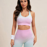 Sport Studio Conjunto deportivo simple de chaleco y leggings para mujeres con degradado de color para entrenamiento