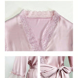 1 pieza Bata de encaje solido rosa de lujo para mujer con cinturon, perfecta para uso en casa en verano