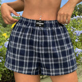 EZwear Shorts casuales a cuadros de verano con aplicacion de letra