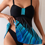 Swim Lushore Conjunto de tankinis para mujeres con impresion de posicionamiento, que incluye una camisola plisada y braguitas de bikini tipo triangulo de unicolor, adecuado para llevar en la playa y piscina durante el verano