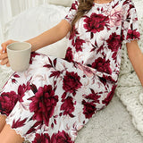 Vestido de dormir con estampado floral y mangas cortas en forma de camiConjuntoa