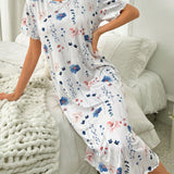 Vestido de dormir con estampado floral y mangas cortas tipo camiConjuntoa