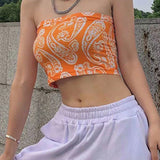 EZwear Top sin tirantes impreso de moda para mujer, ideal para las vacaciones de verano