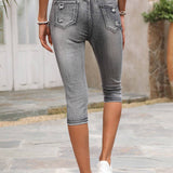 VCAY Jeans ajustados lavados hasta el tobillo con detalles desgastados, perfectos para vacaciones informales de mujeres