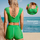 VARSITIE Conjunto basico de top y short con copa del pecho y fruncido para deportes de verano y surf