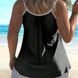 Conjunto de ropa de playa para el verano de mujer que incluye top de tirantes con rayas y Bottom tipo tankini cuadrado con rayas