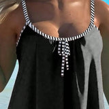 Conjunto de ropa de playa para el verano de mujer que incluye top de tirantes con rayas y Bottom tipo tankini cuadrado con rayas