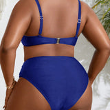 Swim Curve Conjunto de bikini con tirantes espagueti plisado de talla grande y unicolor para la playa de verano y las vacaciones