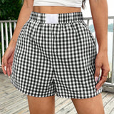 EZwear Shorts de cuadros con cintura elastica en blanco y negro