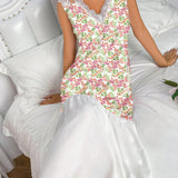 Vestido de dormir de encaje empalmado con estampado floral a bloques de color para mujeres en San Valentin