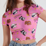 We Bare Bears X  Top de malla ajustado recortado de color rosa para verano con lindo patron de oso