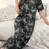 Vestido corto informal de manga corta para mujer con estampado de mariposas ideal para el verano