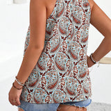 Camisa sin mangas con diseno de cuello halter y estampado completo en a grande, ideal para el verano