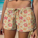 EZwear Shorts holgados con estampado floral tropical y lazo en la cintura para mujer para vacaciones