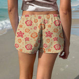 EZwear Shorts holgados con estampado floral tropical y lazo en la cintura para mujer para vacaciones