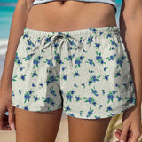 EZwear Pantalones cortos de cintura baja con cordon y estampado floral para vacaciones en la playa para mujer