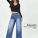 Jeans de mezclilla anchos y casuales para mujer con corte holgado y bolsillos