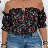 Blusa floral de a grande para una cita nocturna con hombros descubiertos