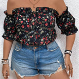 Blusa floral de a grande para una cita nocturna con hombros descubiertos