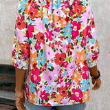 Camisa floral Ditsy de 3/4 con cuello redondo para mujer (impresion aleatoria)