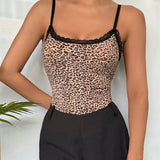 EZwear Body de tirantes de encaje con estampado de leopardo para mujer, de moda