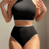 VCAY Conjunto de Tankini para playa de verano con ribete de contraste