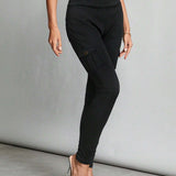 Tall Pantalones negros ajustados elasticos con cintura alta, bolsillos con solapa y pantalones ajustados laterales.