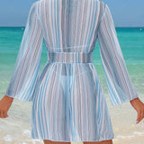 Swim Lushore Vestido de playa para mujer con rayas que cincha la cintura, de verano