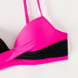 Swim Top De Bikini Push-up Con Diseno Torcido Y Bloques De Color Para Mujer