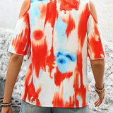 Camisa casual de verano con cremallera, estampado de tie-dye y detalle de huecos