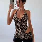 Aloruh Pantalones cortos muy ajustados y de cintura ultra baja con patron de leopardo sexy de estilo minimalista de primavera/verano