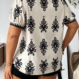 Frenchy Blusa floral de verano con cuello en V suelto y mangas cortas para mujeres de a grande en vacaciones