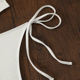 Swim Conjunto de bikini blanco de 2 piezas con Bottom de tanga con nudos laterales