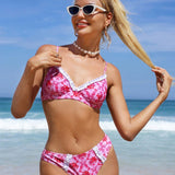 VCAY Conjunto bikini de verano floral y sexy con volantes para mujer (estampado aleatorio)