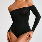 SHAPE Bodysuit De Hombro Descubierto De Color Solido Para Mujer, Para Cuerpo Cenido