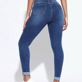 PETITE Jeans casuales de mujer con ajuste cenido, dobladillo enrollado y bolsillos