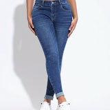 PETITE Jeans casuales de mujer con ajuste cenido, dobladillo enrollado y bolsillos