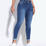 PETITE Jeans casuales de mujer con ajuste cenido, dobladillo enrollado y bolsillos