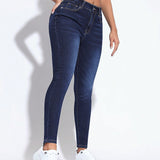 PETITE Jeans de mezclilla casuales y ajustados para mujer para uso diario con bolsillos