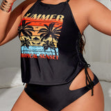 Swim Curve Tankini estampado sencillo para mujer de talla grande para uso diario